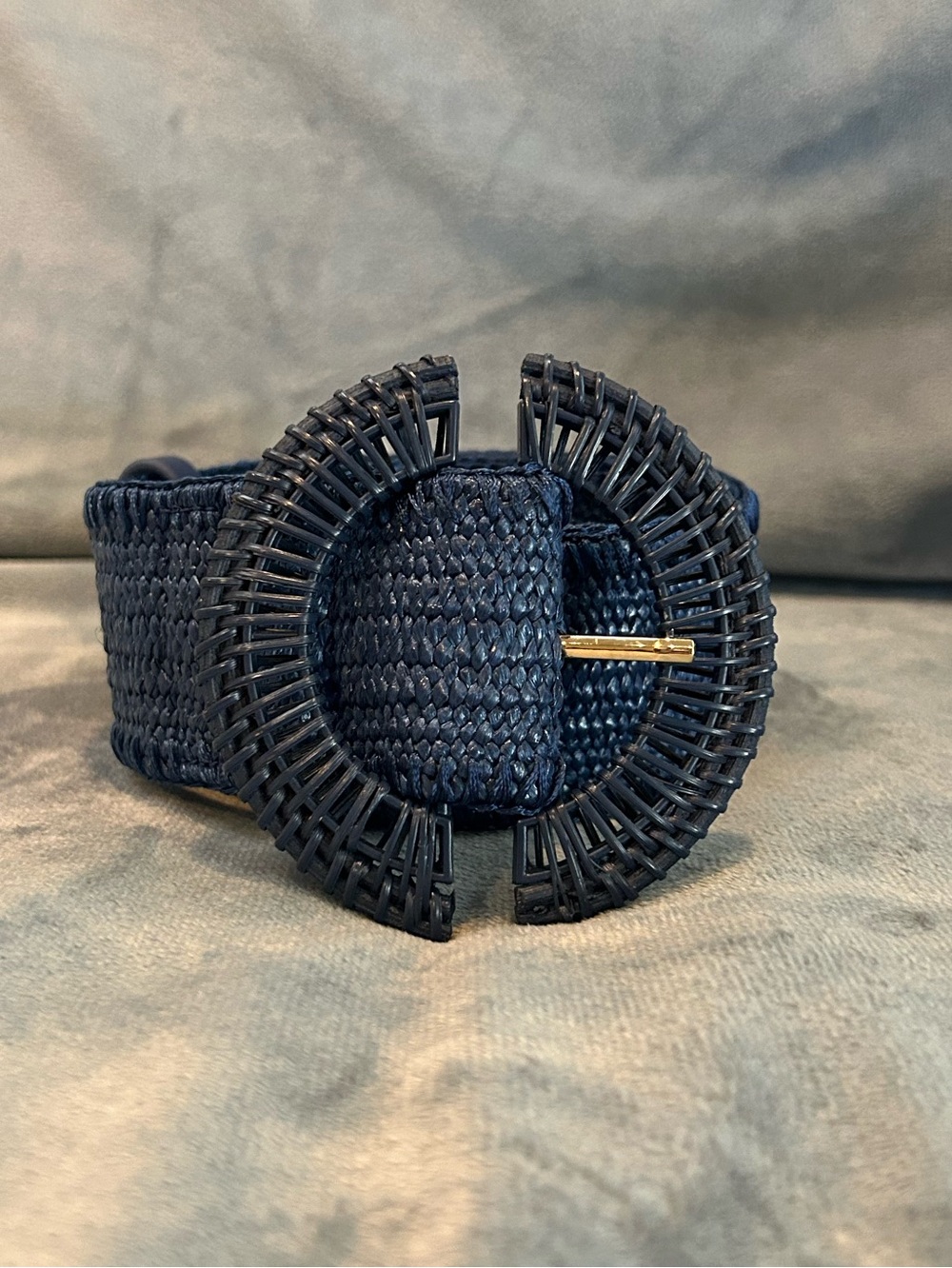 J. McLaughlin Navy Woven Grasscloth Rattan Buckle Belt